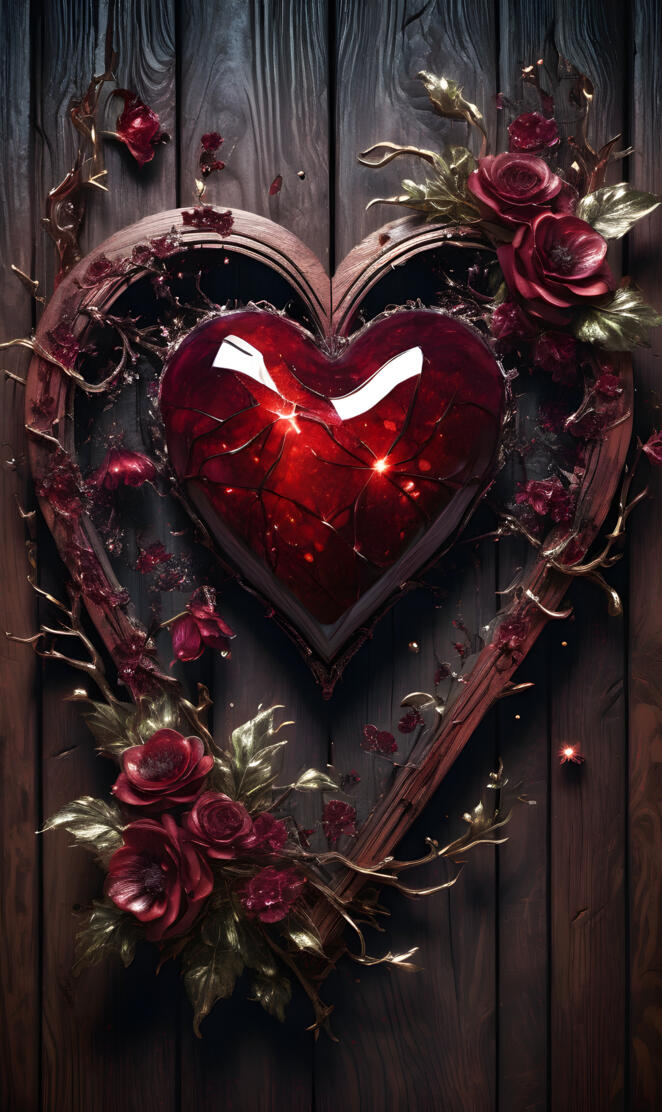 maroon incandescent heart with lotus