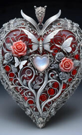 a silver and red jeweled crown