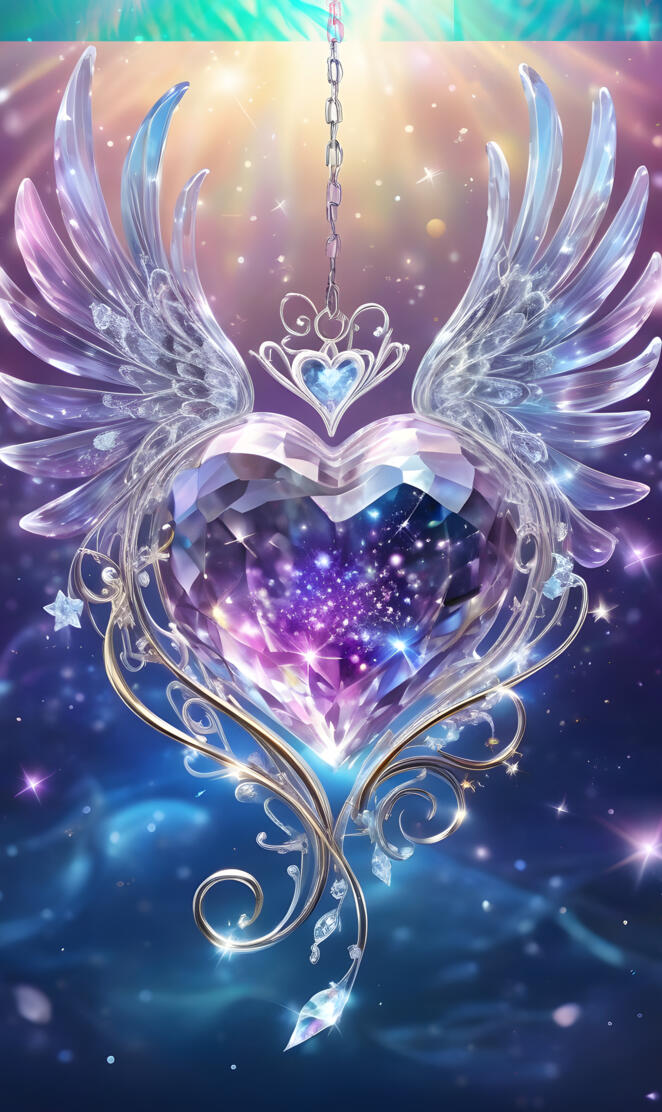 clear crystal heart, clear glass wings