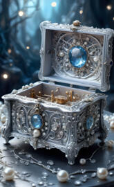 antique silver music box decorated with diamonds and pearls