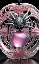 a metal object with a pink and purple design