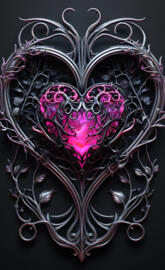 a black mask with purple and pink design