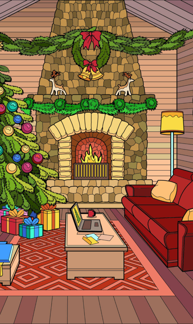 By the fireplace