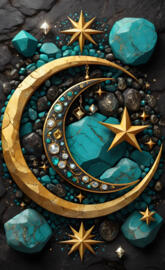 turquoise background with 

moon and star