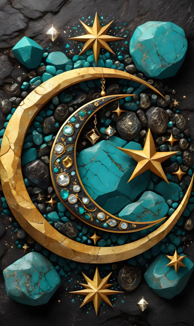 turquoise background with 

moon and star