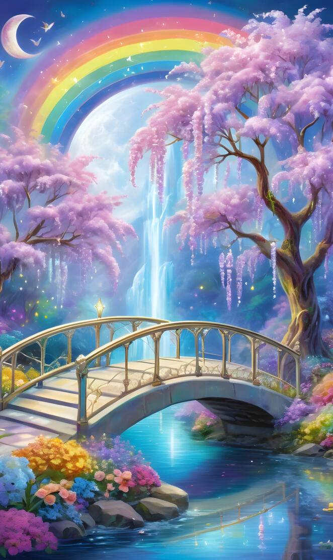 a bridge over a body of water with flowers on the side