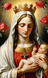 Blessed Mother, Holy Mary, graceful and loving, holding baby Jesus