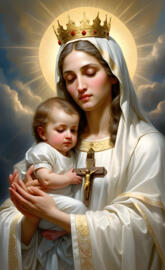 Blessed Mother, Holy Mary, graceful and loving, holding baby Jesus