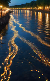 (Beautiful river with crystal clear, flowing waters, illuminated by gr