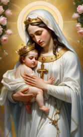 Blessed Mother, Holy Mary, graceful and loving, holding baby Jesus