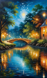 (Beautiful river with crystal clear, flowing waters, illuminated by gr