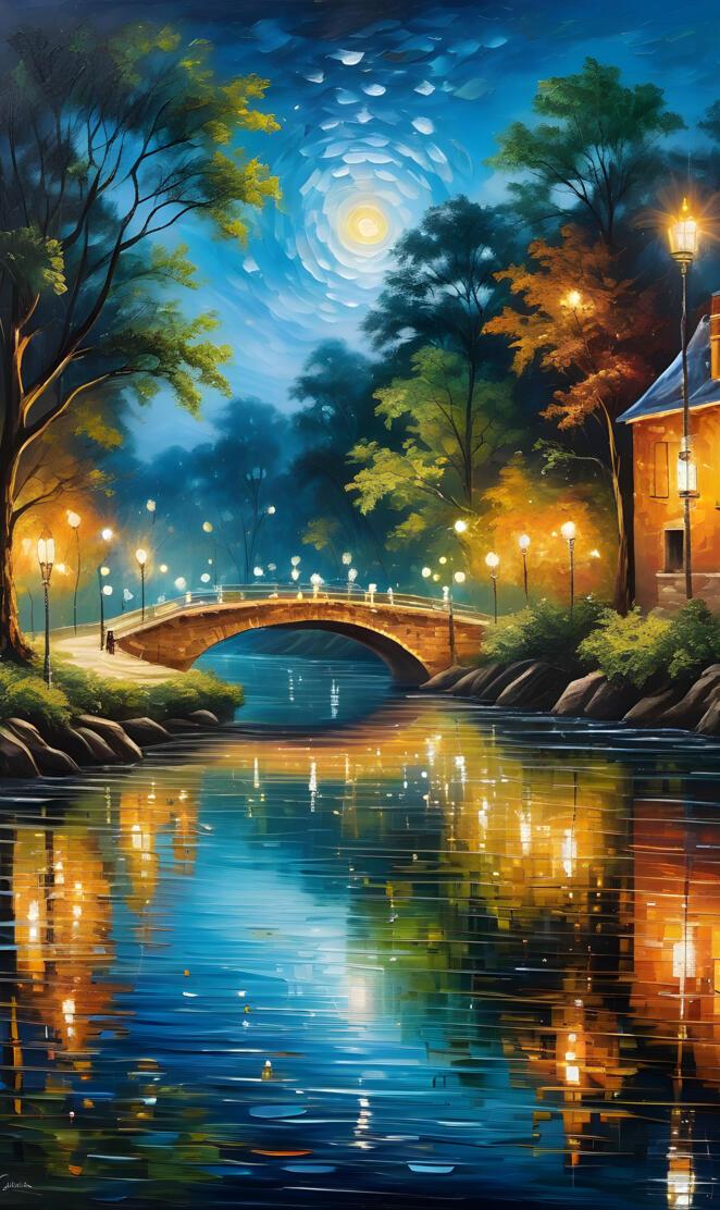 (Beautiful river with crystal clear, flowing waters, illuminated by gr