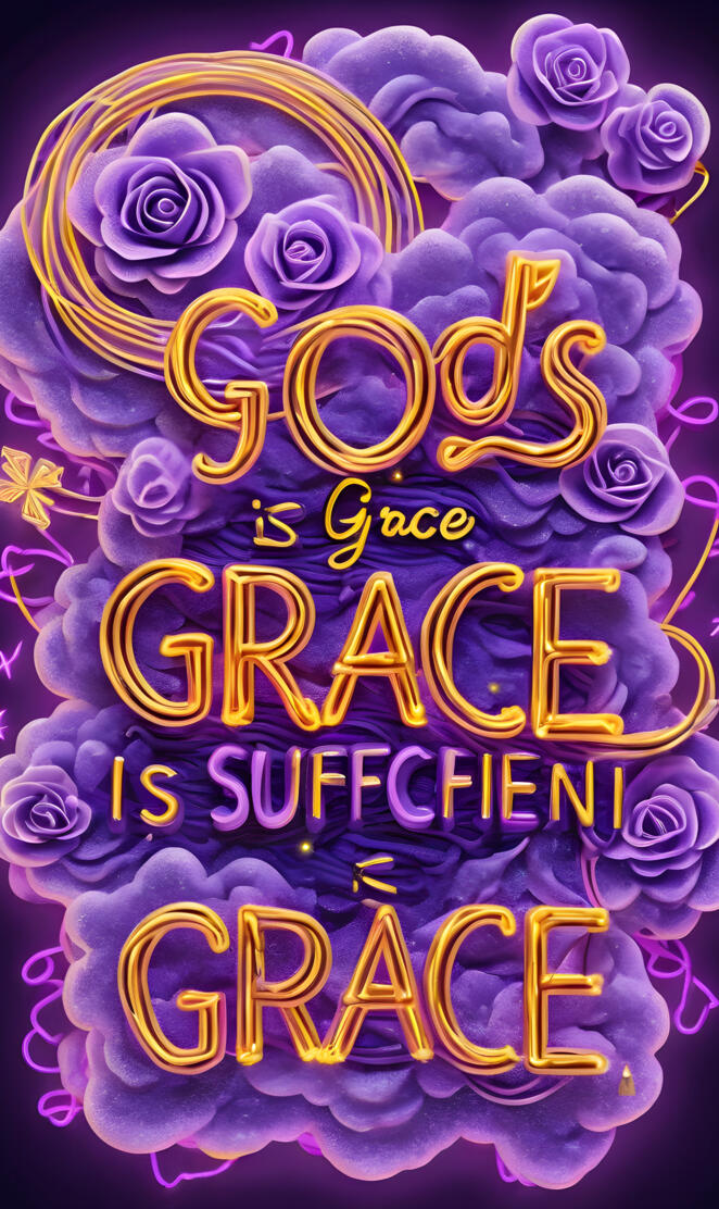 a purple flower with yellow text