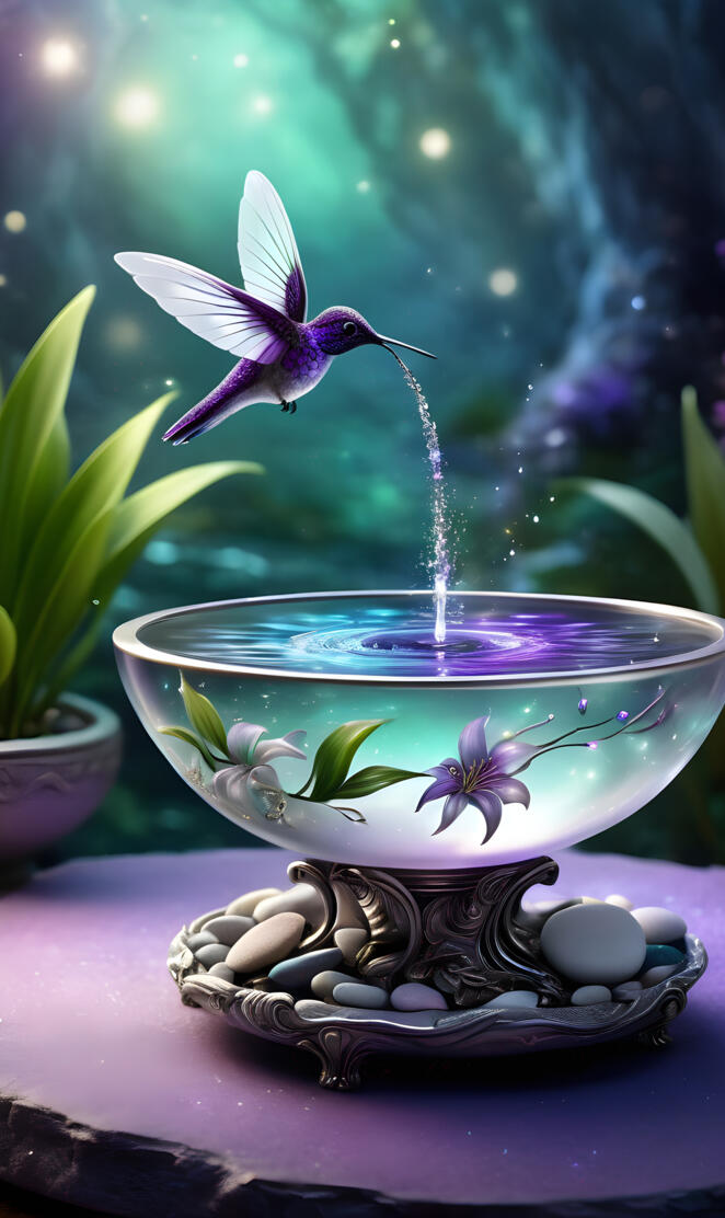 Purple Hummingbird, white lily