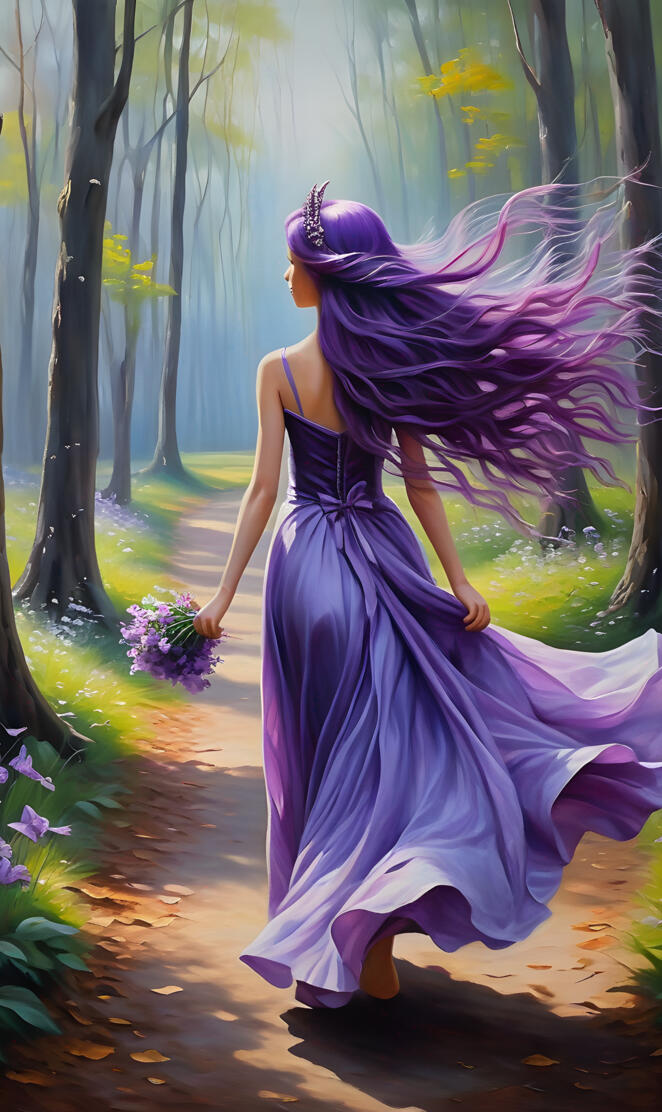 a teenager in a purpple dress