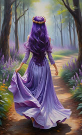 a woman in a dress walking through a garden