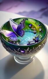 a butterfly on a bowl