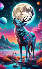 a dog with a moon in the background