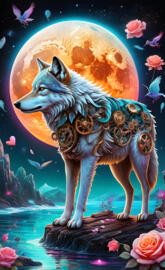 a wolf with a flower crown