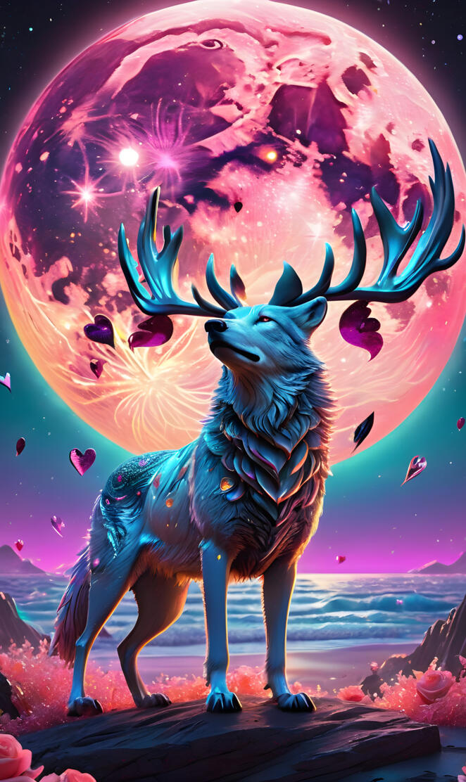 a wolf with a star in the background