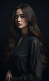 A stunningly beautiful woman in an elegant black dress