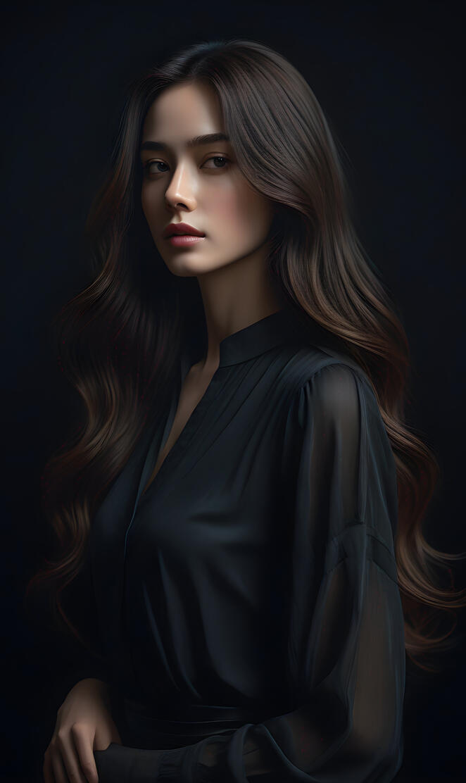 A stunningly beautiful woman in an elegant black dress