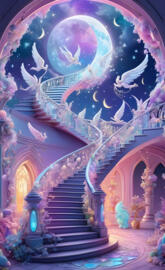 a colorful staircase with a mural