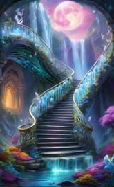 a staircase with colorful flowers