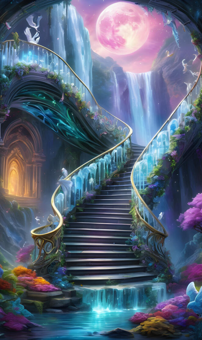 a staircase with colorful flowers