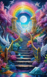 a colorful staircase with flowers