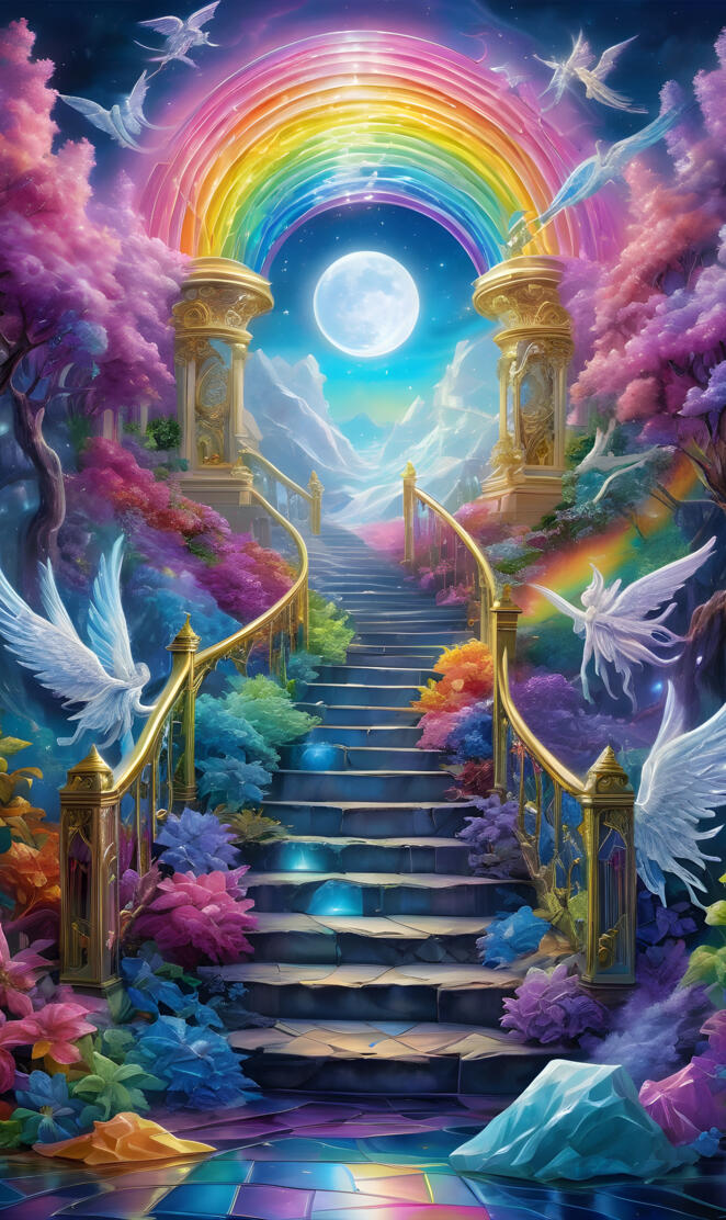 a colorful staircase with flowers