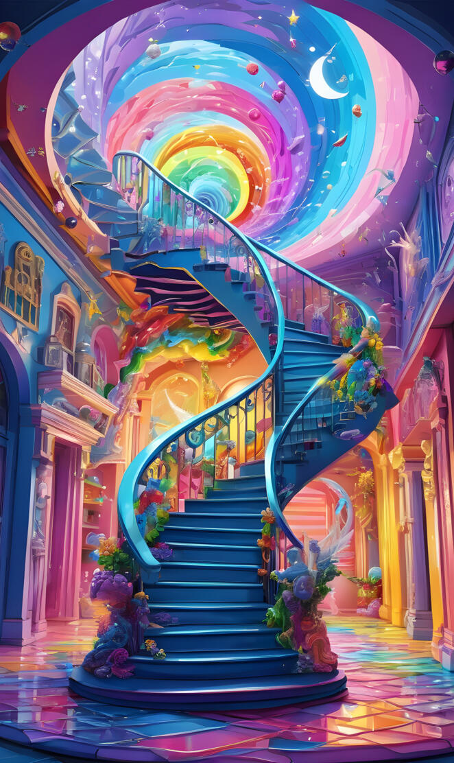 a colorful staircase in a building