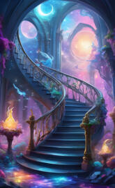 a staircase with colorful decorations