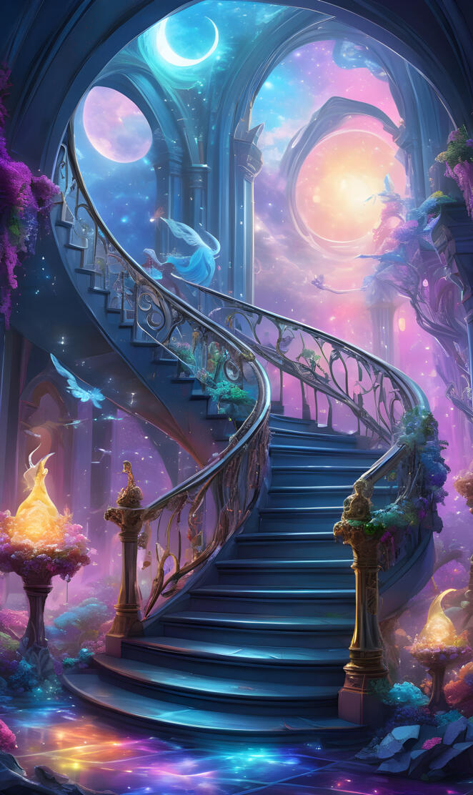 a staircase with colorful decorations