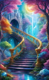 a painting of a stairway
