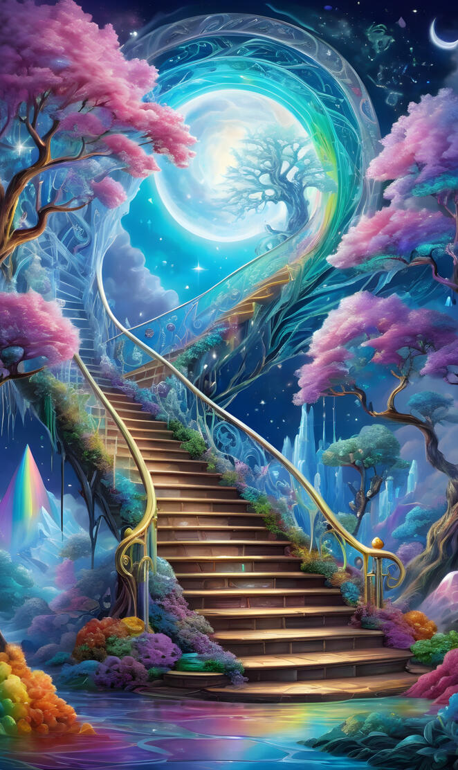 a painting of a staircase