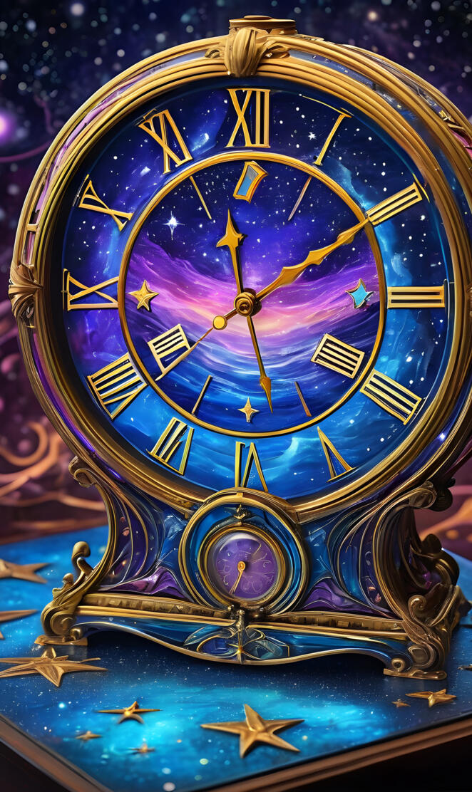 a clock with gold and blue colors