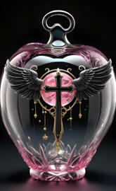 a purple and white mask