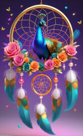 a colorful bird with flowers