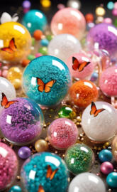 a group of colorful round objects