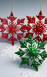 red, green and white snow flakes