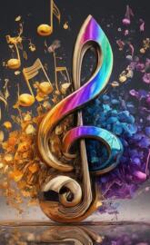 Musical note with tiny notes exploding out of musical note