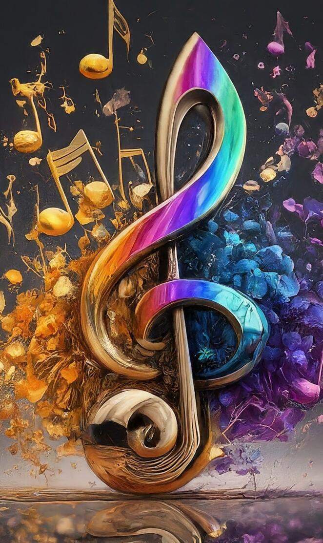 Musical note with tiny notes exploding out of musical note