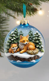 a group of foxes in a snow globe