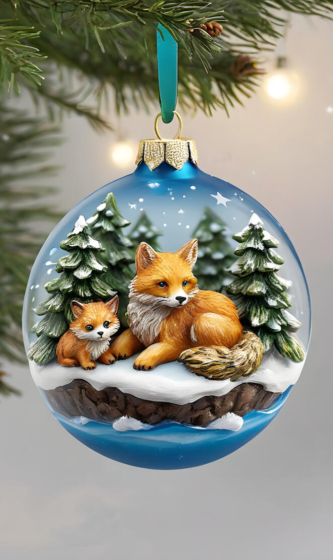 a group of foxes in a snow globe
