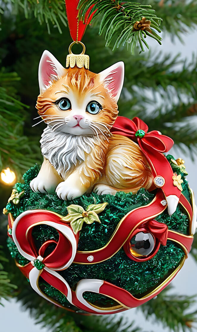a cat in a christmas tree