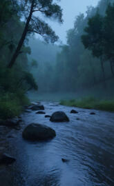 misty day at the river