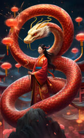 Red AI Loop Wood Snake For Lunar New Year