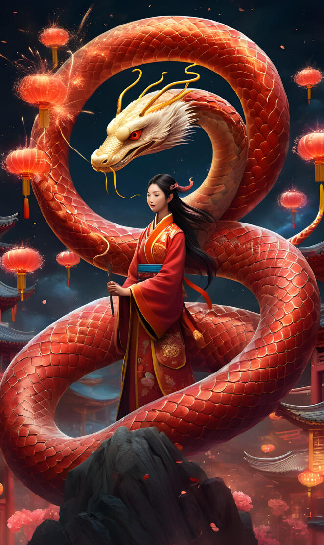 Red AI Loop Wood Snake For Lunar New Year