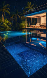 Tropical Resort with Stars Reflecting in a Pool